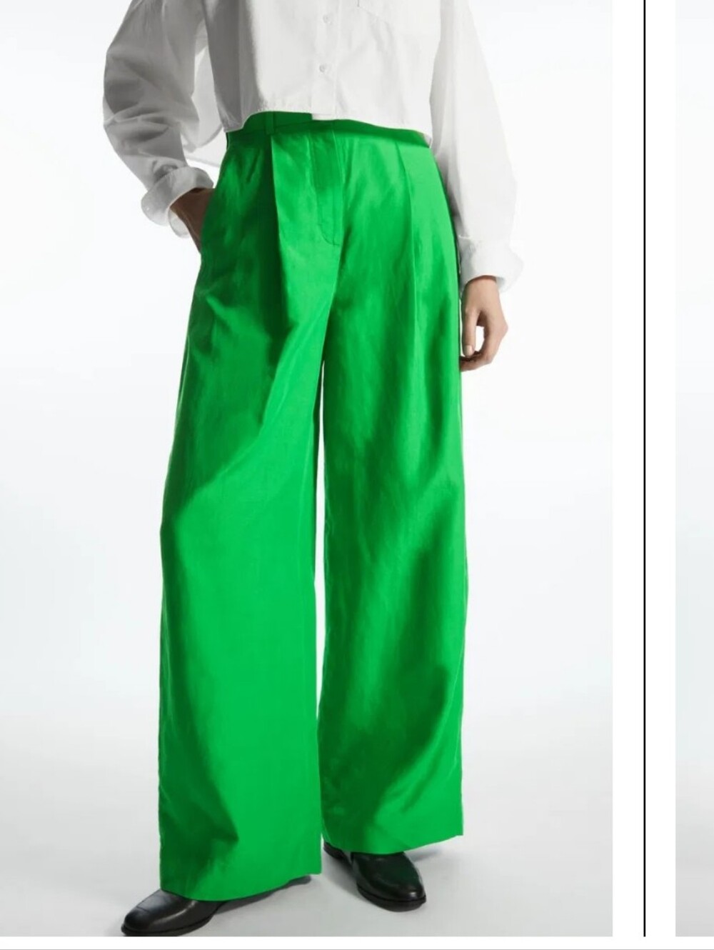COS High-waist Wide Leg Pleated Front Linen Blend Pants in Bright Green Size 10